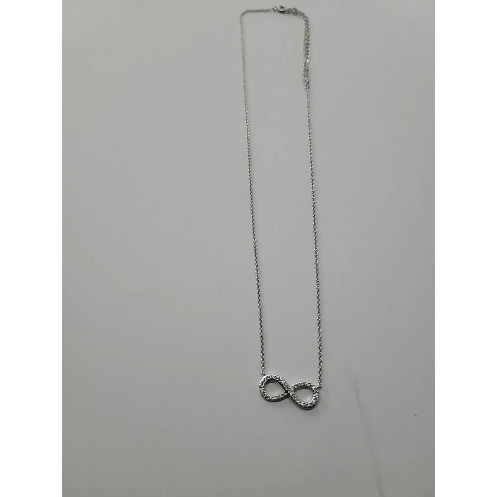 Vintage Infinity Symbol Necklace Silver Tone Pave Crystal‎ Pendant Minimalist